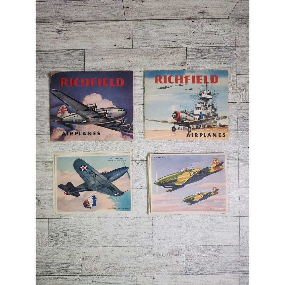 1941 WWII Airplanes Lithographs By Charles Rosner Richfield Gasoline Books